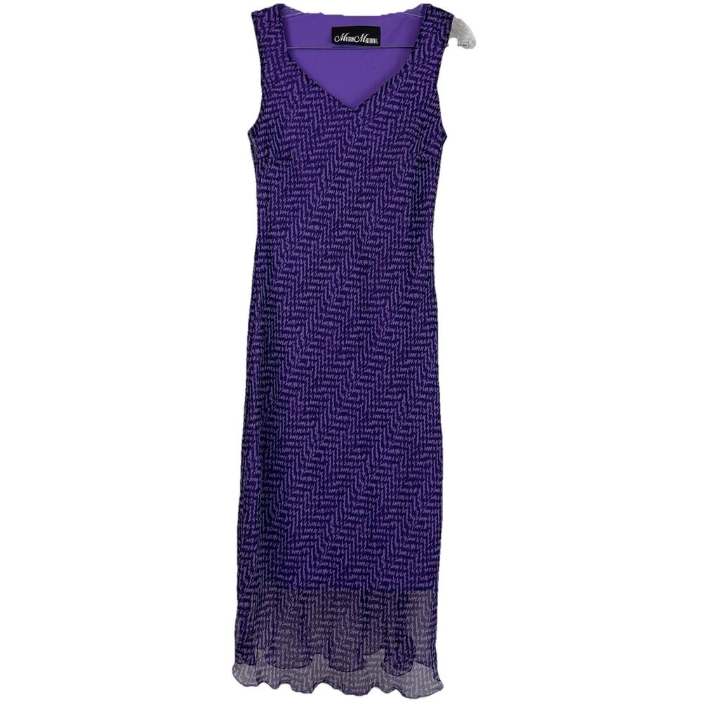 Meghan Matthew Purple Chiffon Sleeveless Maxi Houndstooth Dress-8